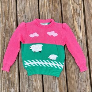 Vintage Cottagecore Pink and Green Sheep Sweater